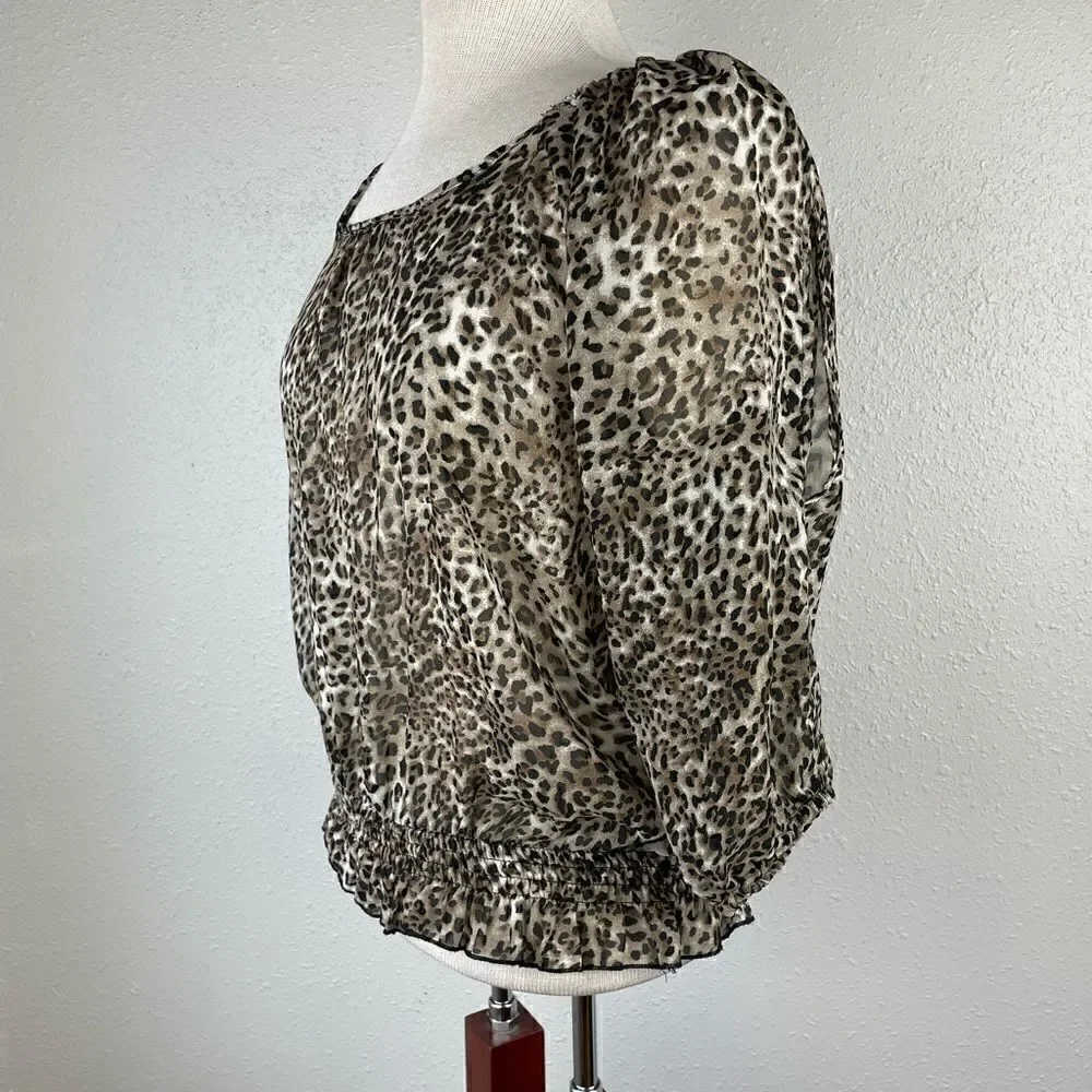 Bar & Chic Leopard Print Blouse Top Size S EUC